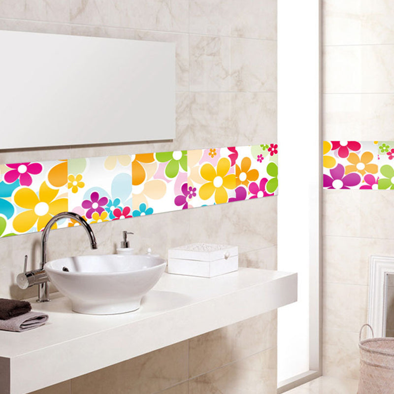 Bright Flowers Peel Wallpaper Panel Set for Bedroom, Red-Yellow-Blue-Green, 4.3-sq ft