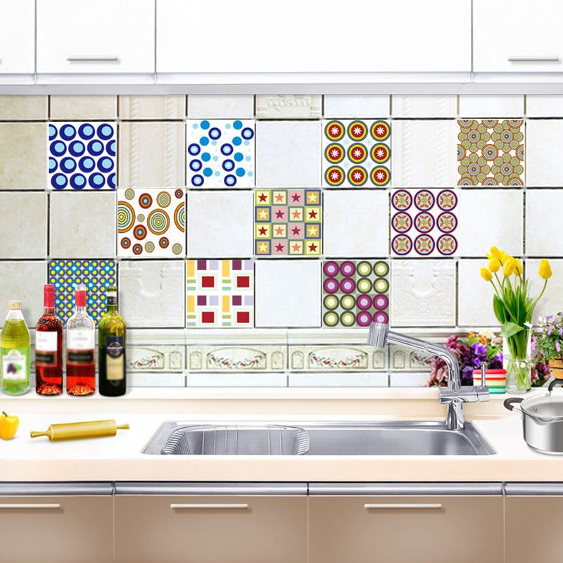 Contemporary Circles Print Wallpapers Red-Yellow-Blue-Green Geometry Wall Art, Peel and Paste