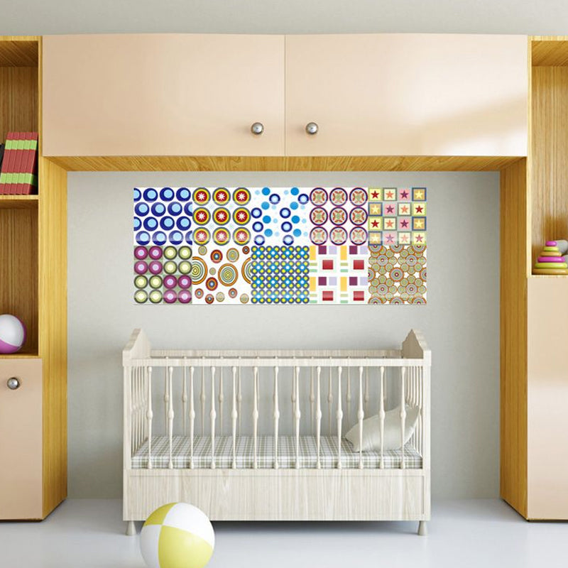 Contemporary Circles Print Wallpapers Red-Yellow-Blue-Green Geometry Wall Art, Peel and Paste