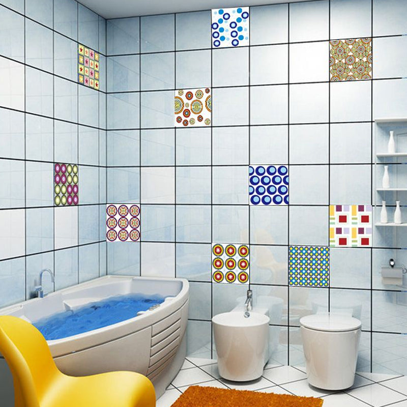 Contemporary Circles Print Wallpapers Red-Yellow-Blue-Green Geometry Wall Art, Peel and Paste