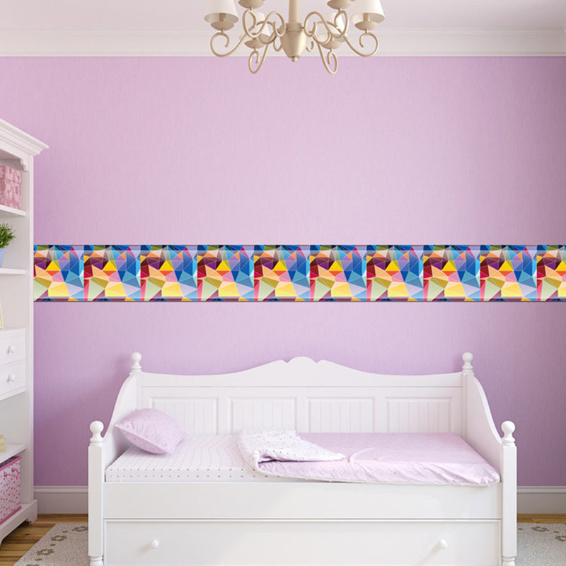 Modern Art Origami Wallpaper Panels for Nursery 4.3-sq ft Wall Covering in Red-Yellow-Blue, Stick On