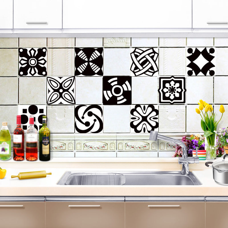 Modern Floral Patterned Wallpaper Panels Black-White Geometry Self Sticking Wall Art
