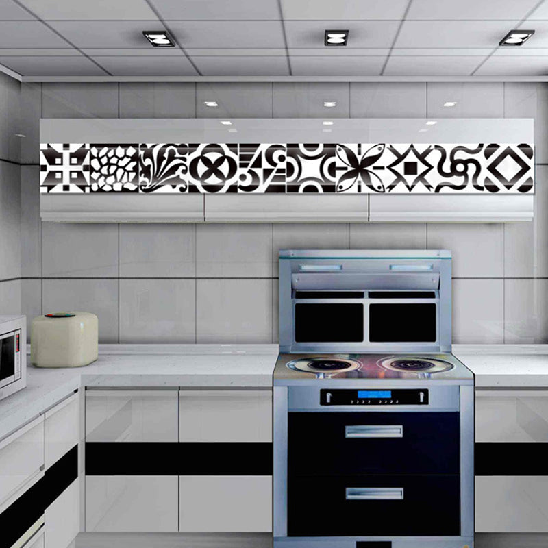 Modern Floral Patterned Wallpaper Panels Black-White Geometry Self Sticking Wall Art