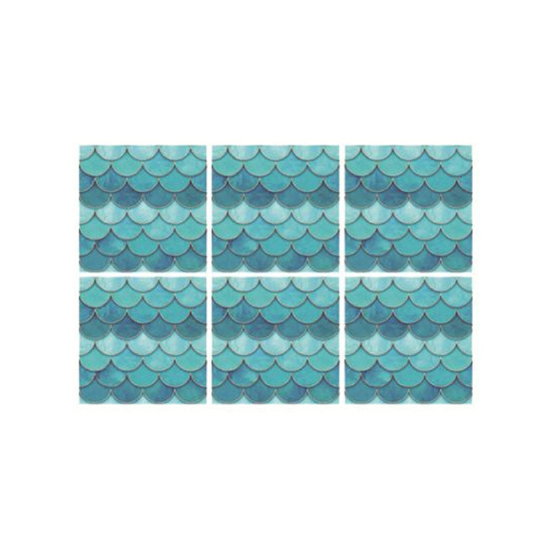 Modern Art Fishscale Stick Wallpapers in Blue Bathroom Wall Covering, 3.4-sq ft (4 Pieces)