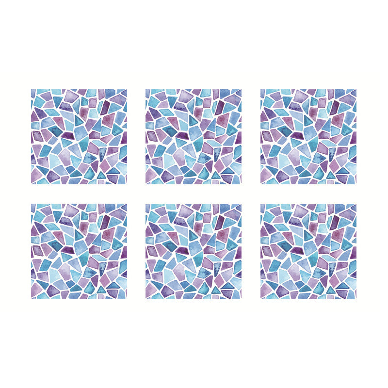 Industrial Mosaic Tile Wallpaper Panel Blue-Purple Marble Wall Covering, Peel and Stick