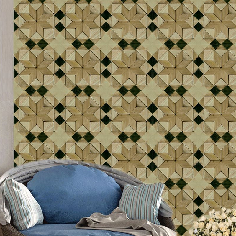 Industrial Geometric Wood Wallpapers Brown Easy Peel off Wall Covering for Accent Wall