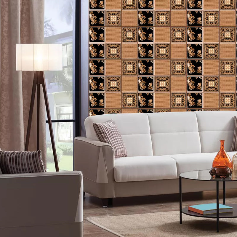Retro Flower Patterned Wallpaper Panels Brown Peel and Paste Wall Art for Living Room