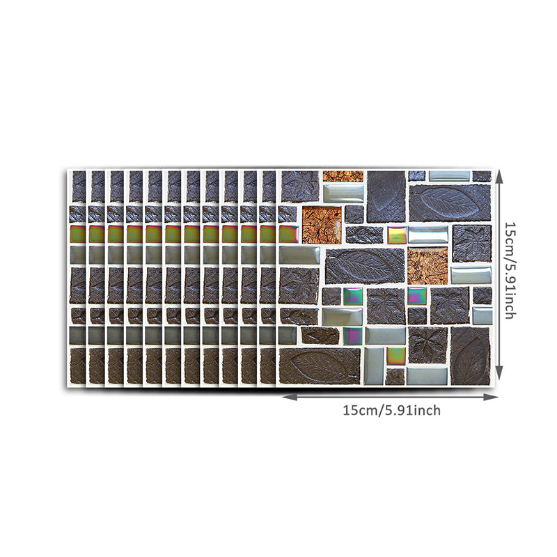 Boho Leaf Pattern Wallpaper Panels Grey Mosaic Tile Peel Wall Covering for Accent Wall, 50 Pcs