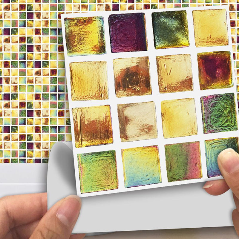 Foil Look Mosaic Tile Wallpapers Bohemian Smooth Adhesive Wall Art in Yellow (54 Pieces)