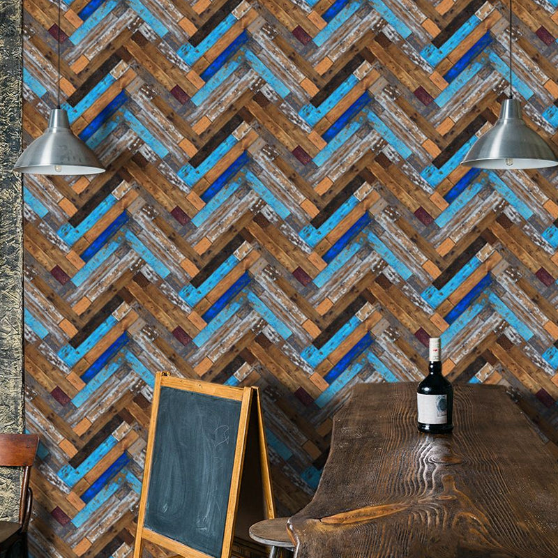 Painted Reclaimed Wood Wallpaper Panel Blue PVC Wall Decor, Peel off, 8' L x 4" W
