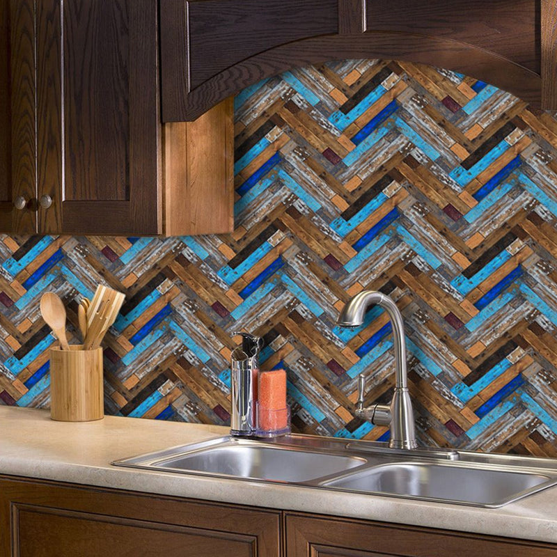 Painted Reclaimed Wood Wallpaper Panel Blue PVC Wall Decor, Peel off, 8' L x 4" W