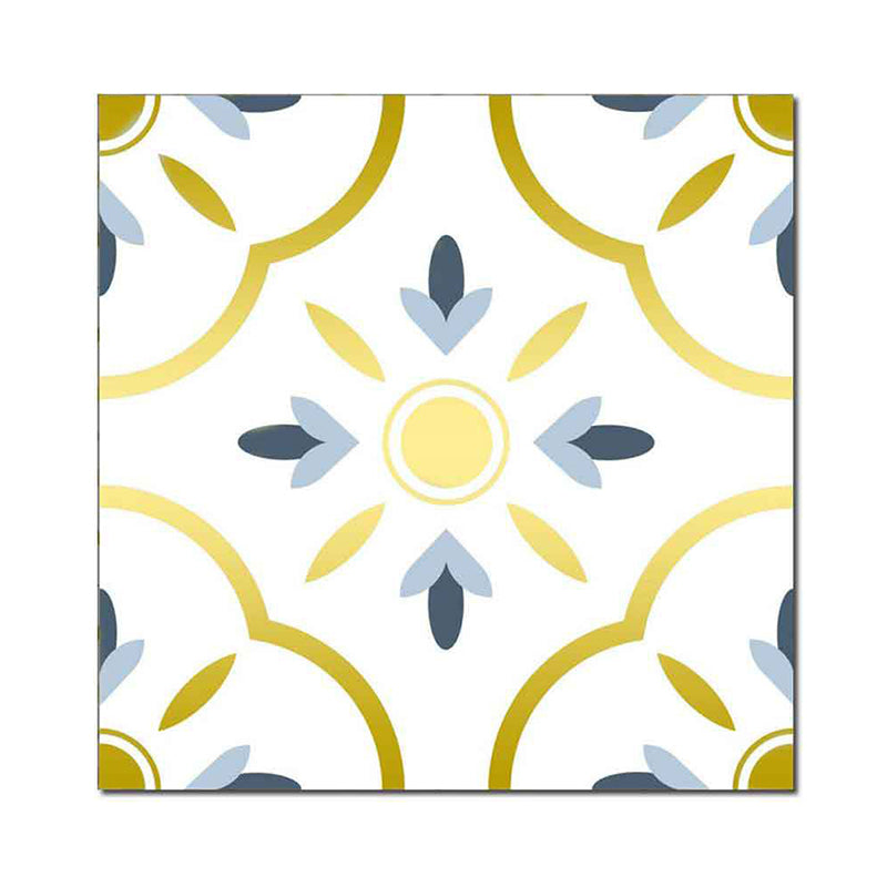 Bohemian Quatrefoil Adhesive Wallpapers Yellow Kitchen Wall Covering on White, 8' x 8"
