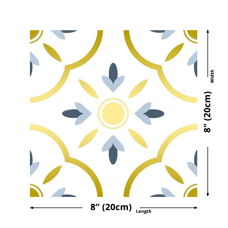 Bohemian Quatrefoil Adhesive Wallpapers Yellow Kitchen Wall Covering on White, 8' x 8"