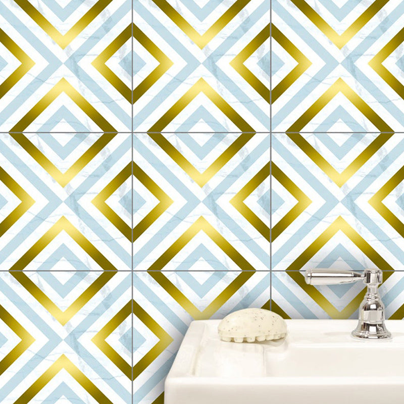 Gold Modern Peel Wallpaper Panel Set 8' L x 8" W Rhombus Pattern Wall Art for Home