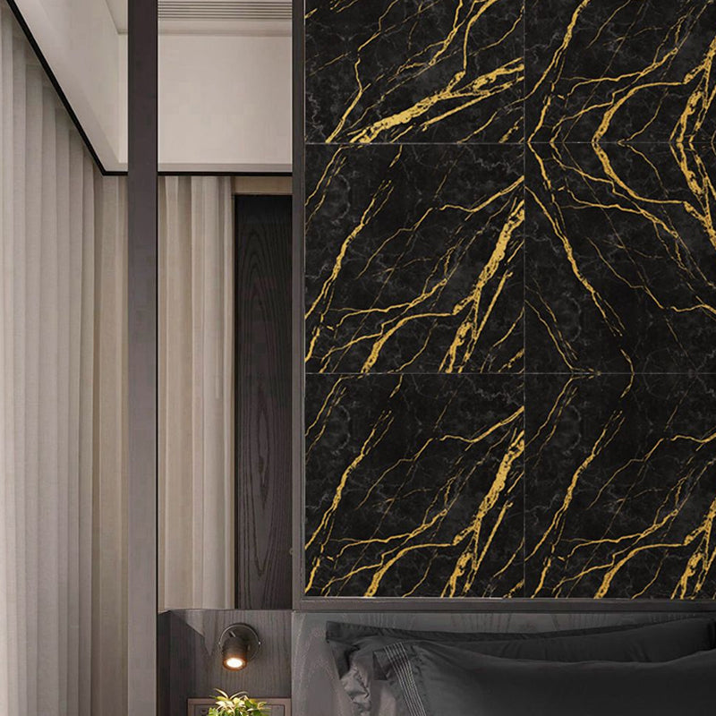 Marble Wallpaper Panels Self-Adhesive Modern Washroom Wall Decor in Black, 12' x 12"