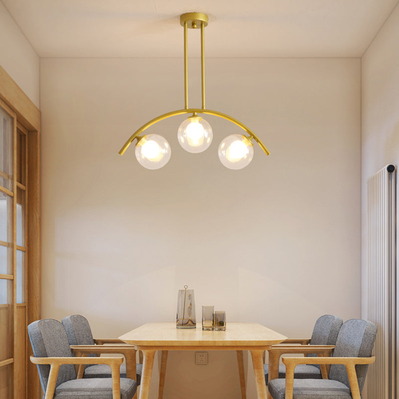 Postmodern 3/5/7-Light Island Pendant with Clear/White Shade Gold Curvy Ceiling Light for Kitchen