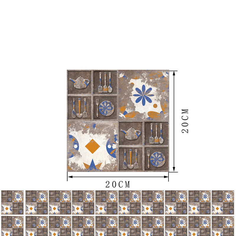 Nostalgic Distressed Dishware Wallpapers for Restaurant 20 Pieces 8.6-sq ft Wall Decor in Grey, Stick On