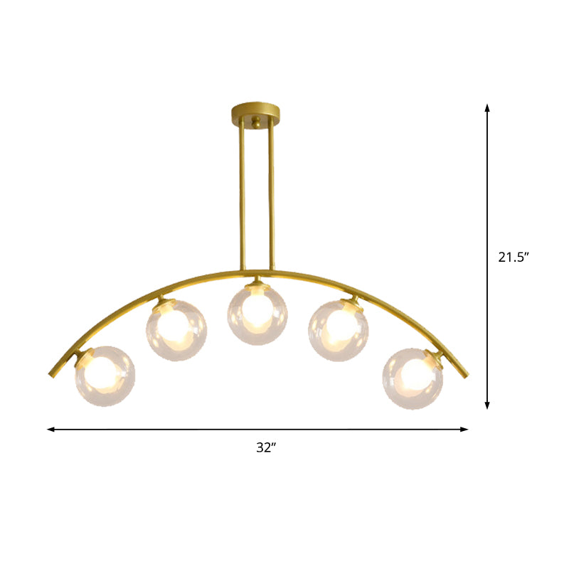 Postmodern 3/5/7-Light Island Pendant with Clear/White Shade Gold Curvy Ceiling Light for Kitchen