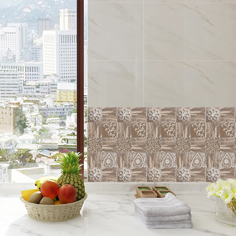 Antiqued Floral Tile Wallpaper Panels 36 Pieces Brown Kitchen Peel off Wall Covering, 3.9-sq ft