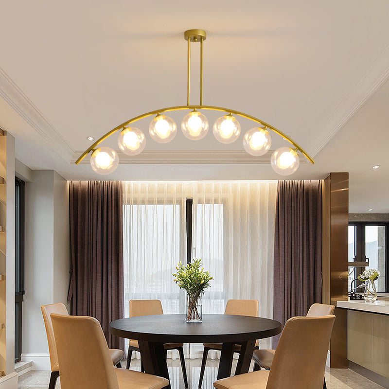 Postmodern 3/5/7-Light Island Pendant with Clear/White Shade Gold Curvy Ceiling Light for Kitchen