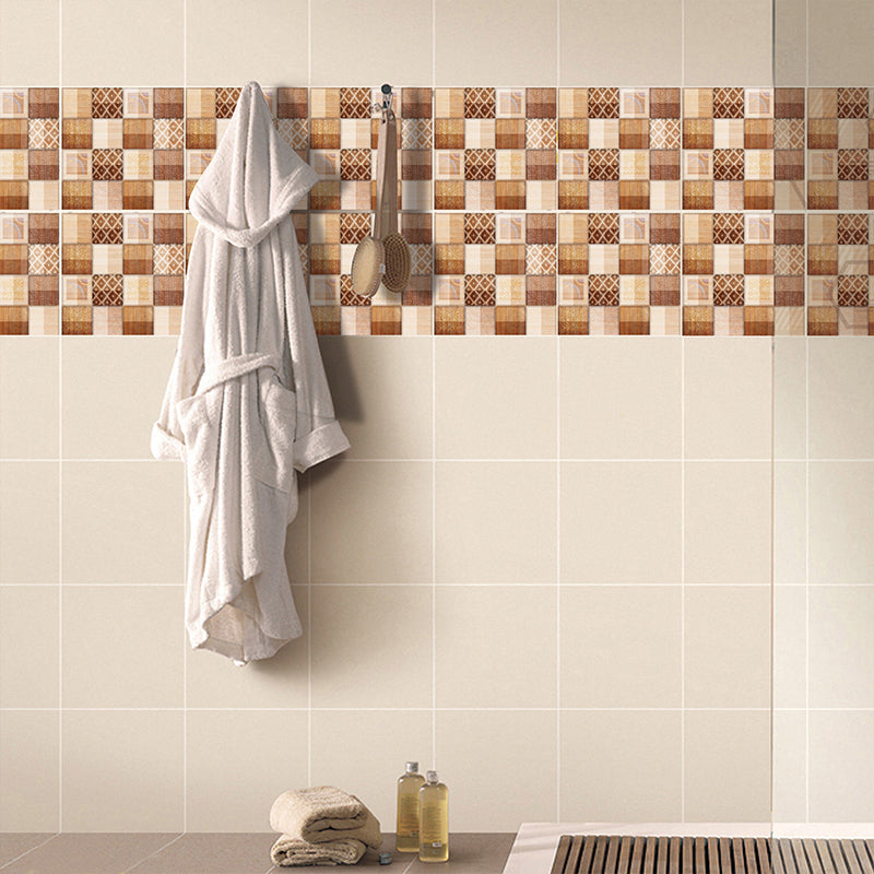 Retro Geometric Pattern Mosaic Wallpapers PVC Self-Stick Brown Wall Covering for Kitchen, 18 Pcs