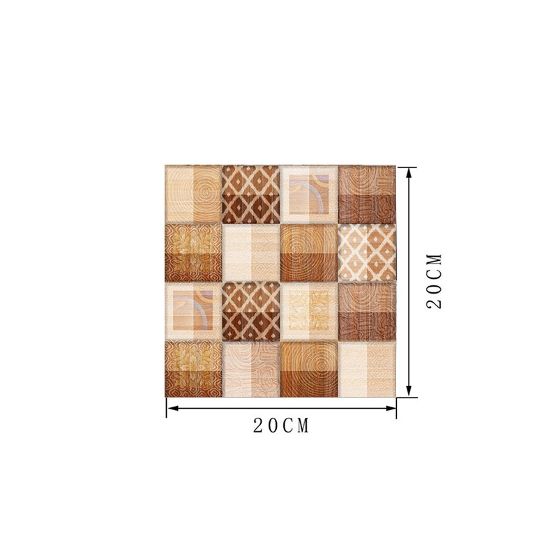 Retro Geometric Pattern Mosaic Wallpapers PVC Self-Stick Brown Wall Covering for Kitchen, 18 Pcs