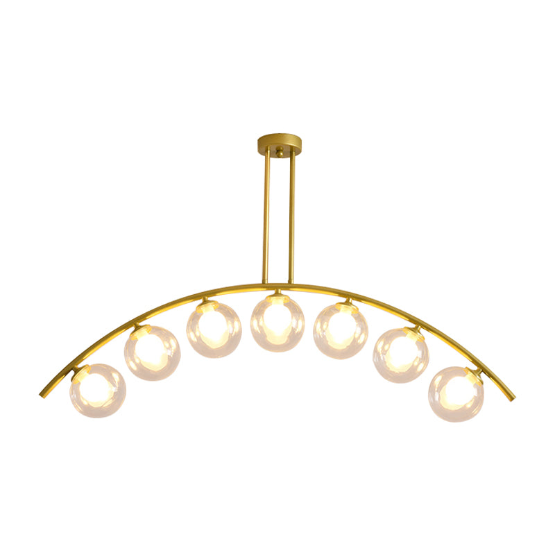 Postmodern 3/5/7-Light Island Pendant with Clear/White Shade Gold Curvy Ceiling Light for Kitchen