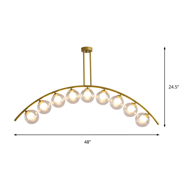 Postmodern 3/5/7-Light Island Pendant with Clear/White Shade Gold Curvy Ceiling Light for Kitchen
