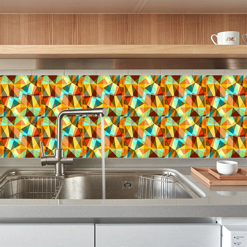 Modern 3D Illusion Peel Wallpapers Orange Geometric Wall Covering for Home, 18 Pieces