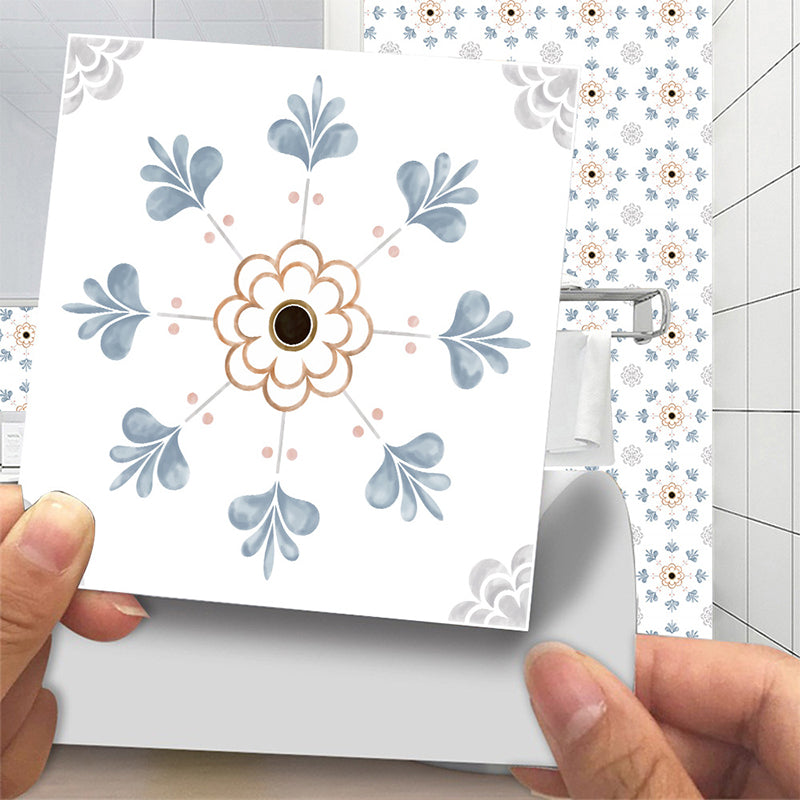 Rural Flower Adhesive Wallpaper Panel Set 20 Pieces White Kitchen Backsplash Wall Decor, 8.6-sq ft