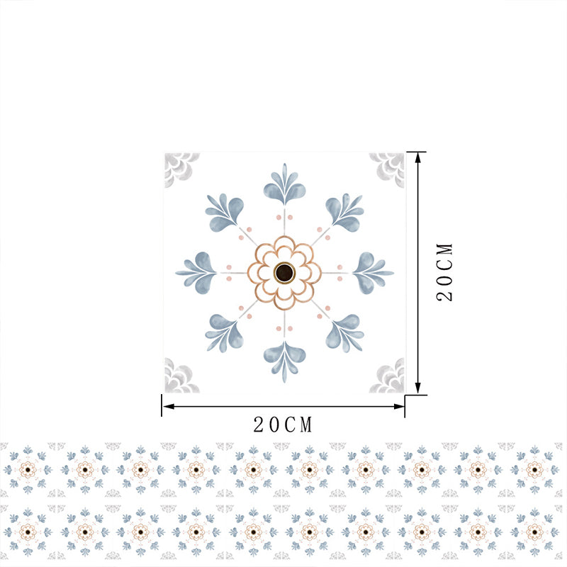 Rural Flower Adhesive Wallpaper Panel Set 20 Pieces White Kitchen Backsplash Wall Decor, 8.6-sq ft