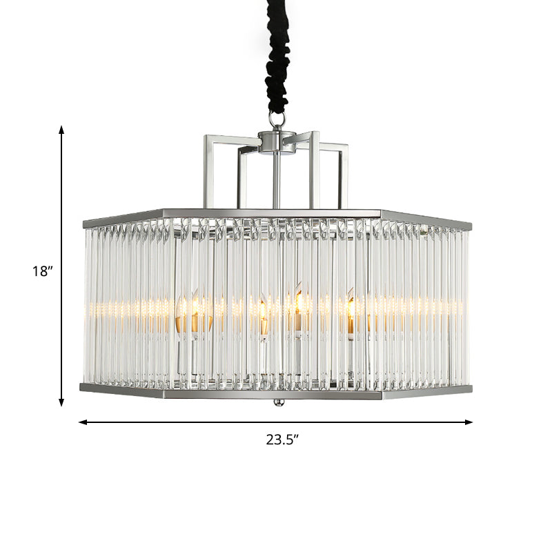 Hexagon Chrome Pendant Chandelier Light Modern Metal Multi Light Hanging Lamp with Crystal for Living Room