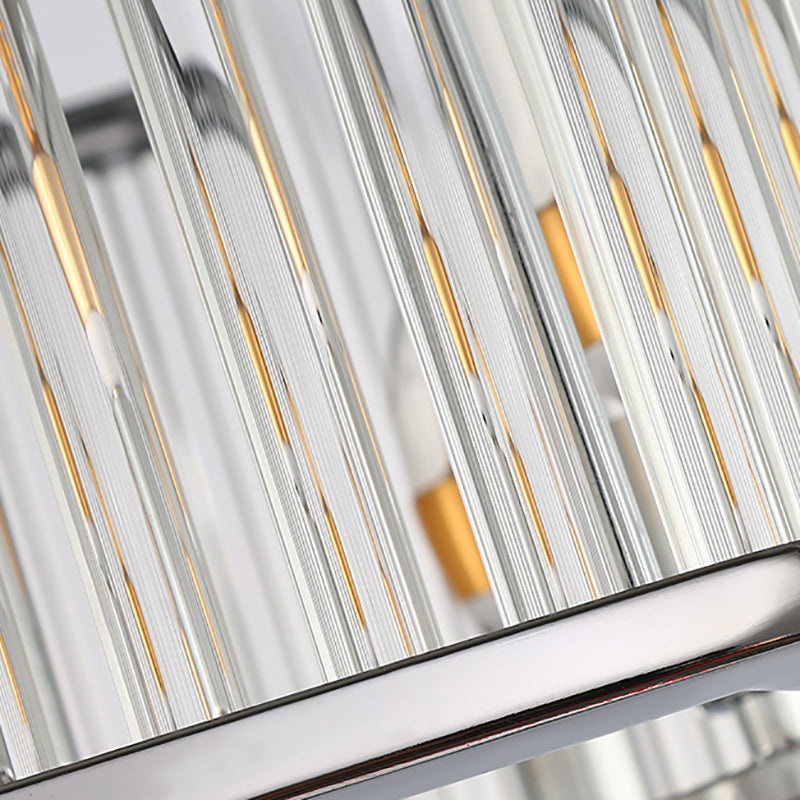 Hexagon Chrome Pendant Chandelier Light Modern Metal Multi Light Hanging Lamp with Crystal for Living Room