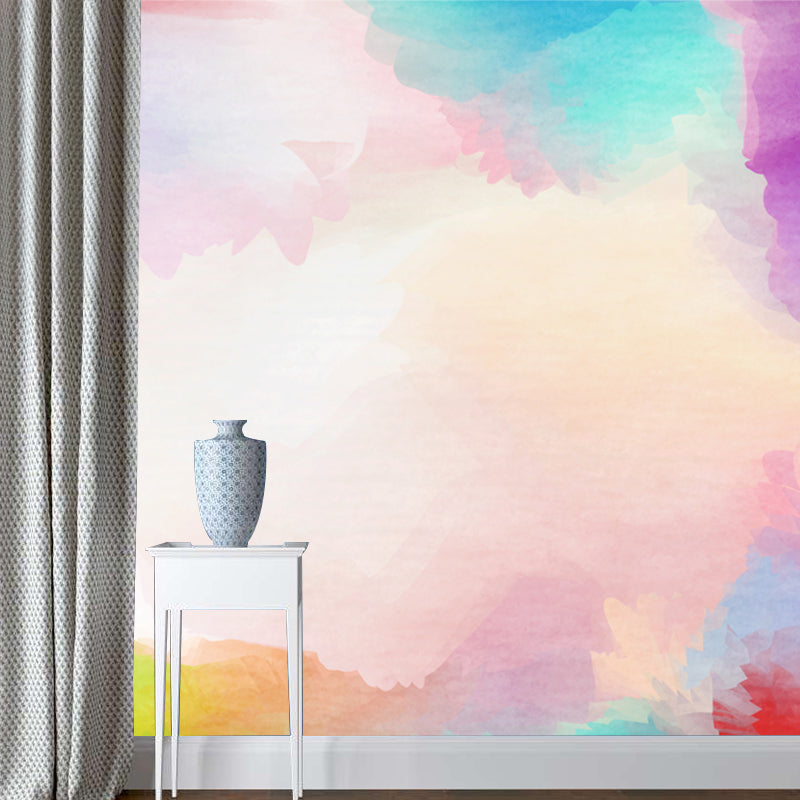 Cloud Wall Paper Mural Pink Art Deco Wall Covering for Girls Bedroom, Custom Print