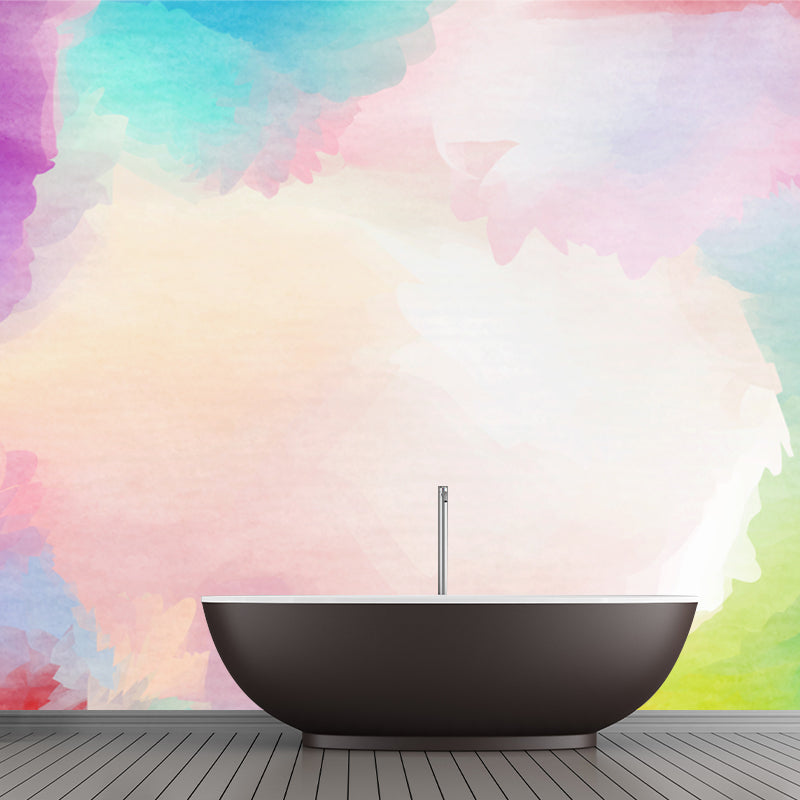 Cloud Wall Paper Mural Pink Art Deco Wall Covering for Girls Bedroom, Custom Print