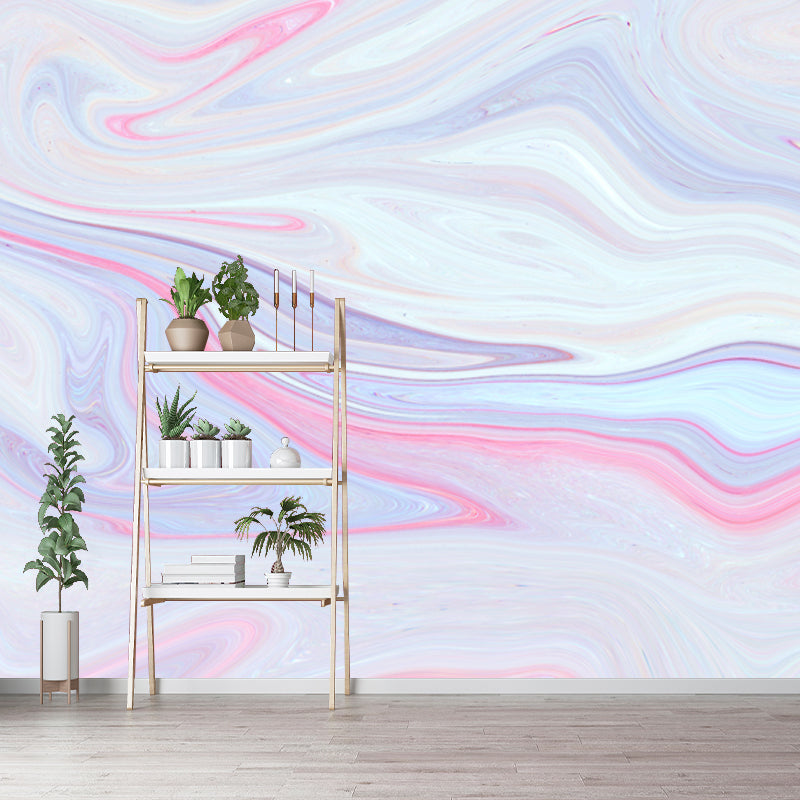 Custom Illustration Artistry Mural with Watercolor Waves Pattern in Pink for Girls Room