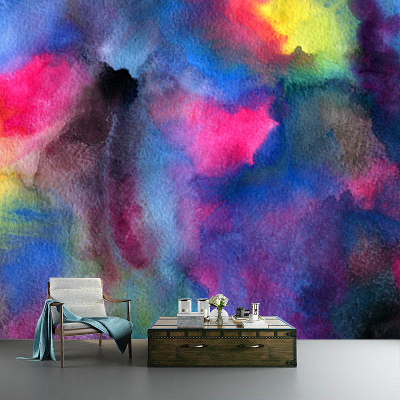 Non-Woven Washable Wall Mural Art Deco Hand Painted Abstract Wall Covering in Blue