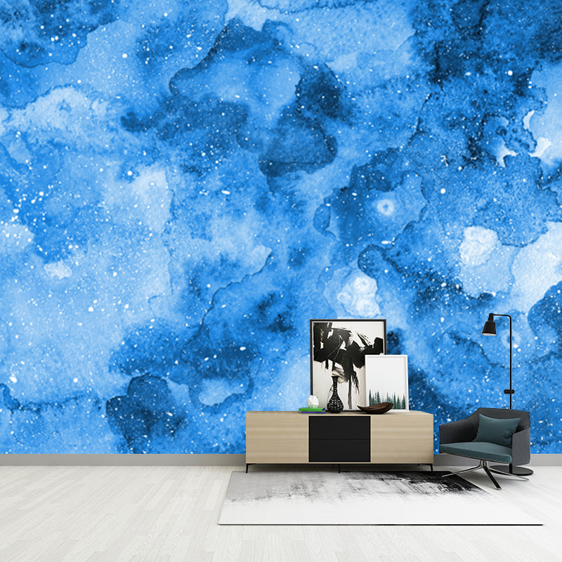 Ink in Water Look Mural Wallpaper Blue Artistry Wall Covering for Living Room, Custom-Print