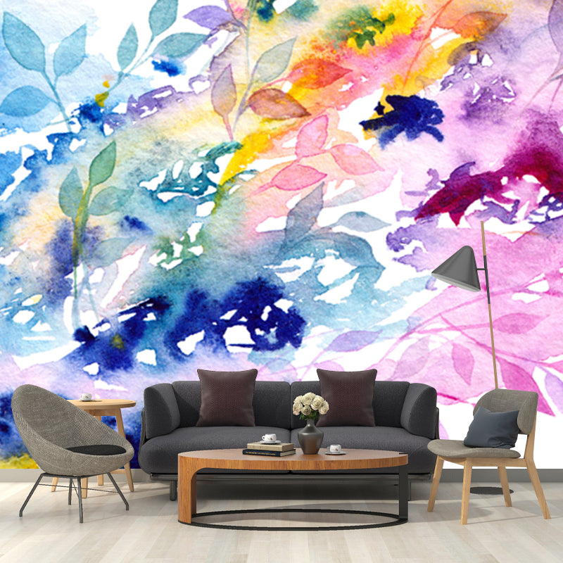 Modern Art Plant Painting Mural Purple-Blue Waterproofing Wall Decor for Corridor