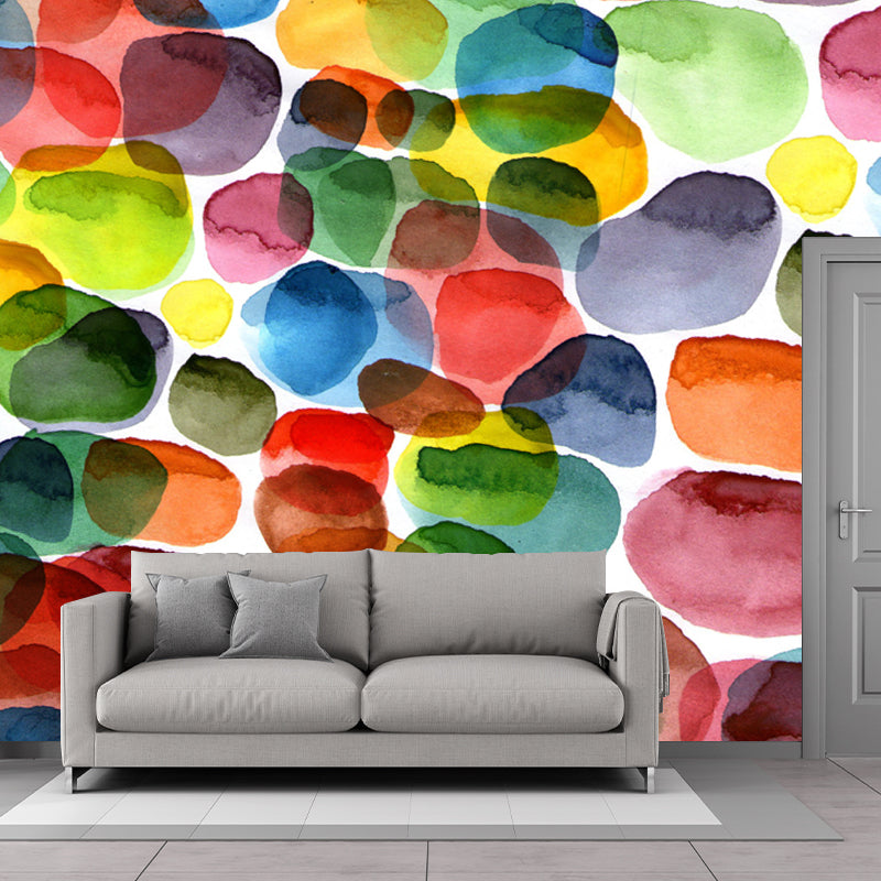 Large Watercolor Pebbles Mural Orange Non-Woven Fabric Wall Art, Washable, Custom Print
