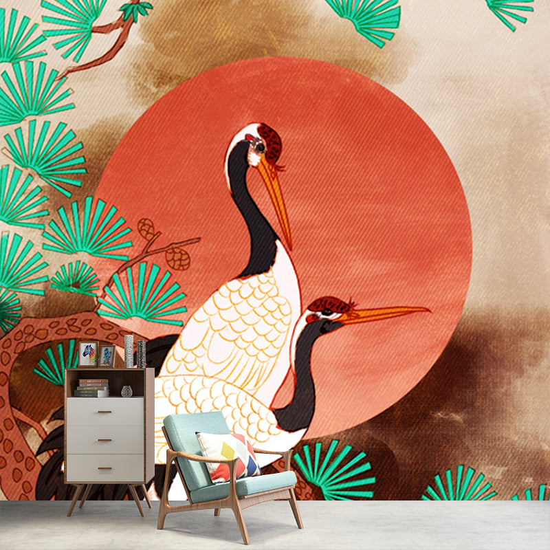 Halcyon under Pine Trees Mural Oriental Washable Living Room Wall Covering, Custom Size