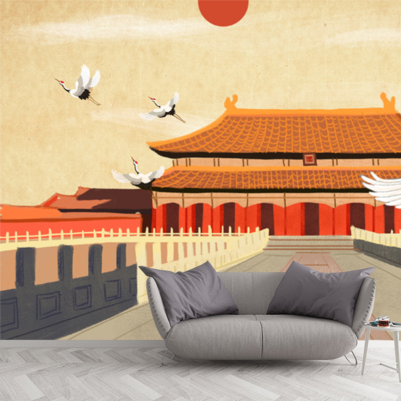 Beige Pathway to Palace Mural Water-Proof Chinese Style Living Room Wall Decoration