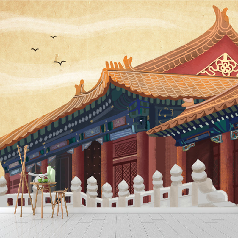 Chinese Imperial Palace Wallpaper Mural Non-Woven Waterproof Yellow Wall Decor for Home