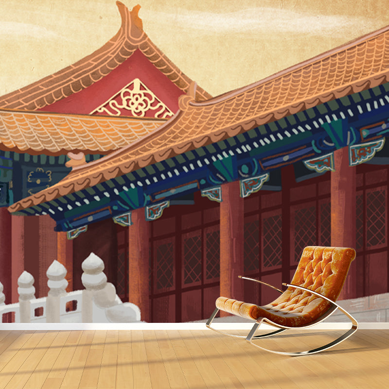 Chinese Imperial Palace Wallpaper Mural Non-Woven Waterproof Yellow Wall Decor for Home