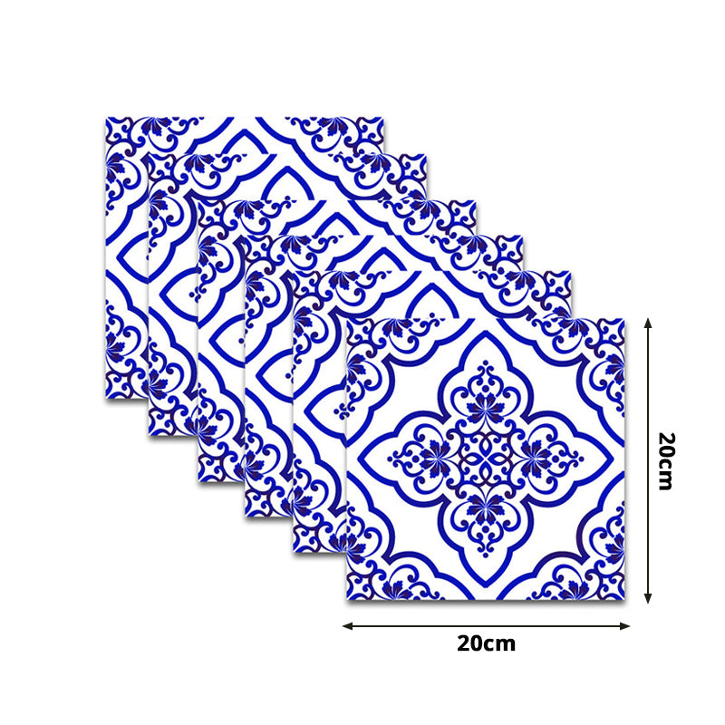 Floral Porcelain Tile Wallpaper Panels 18 Pcs Blue PVC Wall Decor, Easy to Remove, 7.8-sq ft