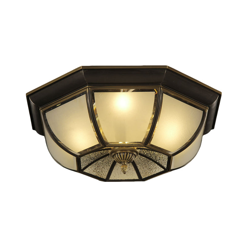 Concave Bowl Sitting Room Flush Mount Vintage Frosted and Ripple Glass 3/4-Bulb Black Ceiling Fixture, 14"/18" Width