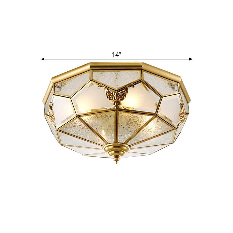 Cream Glass Brass Flush Light Fixture Domed 3/4 Bulbs Farmhouse Ceiling Mounted Lighting, 14"/18" Wide