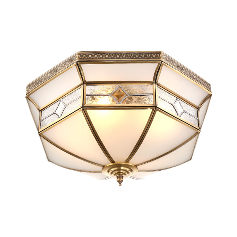 Warehouse Dome Shape Ceiling Flush 3/4-Light 14"/18" W Opaline Glass Flush Mount Lighting in Brass