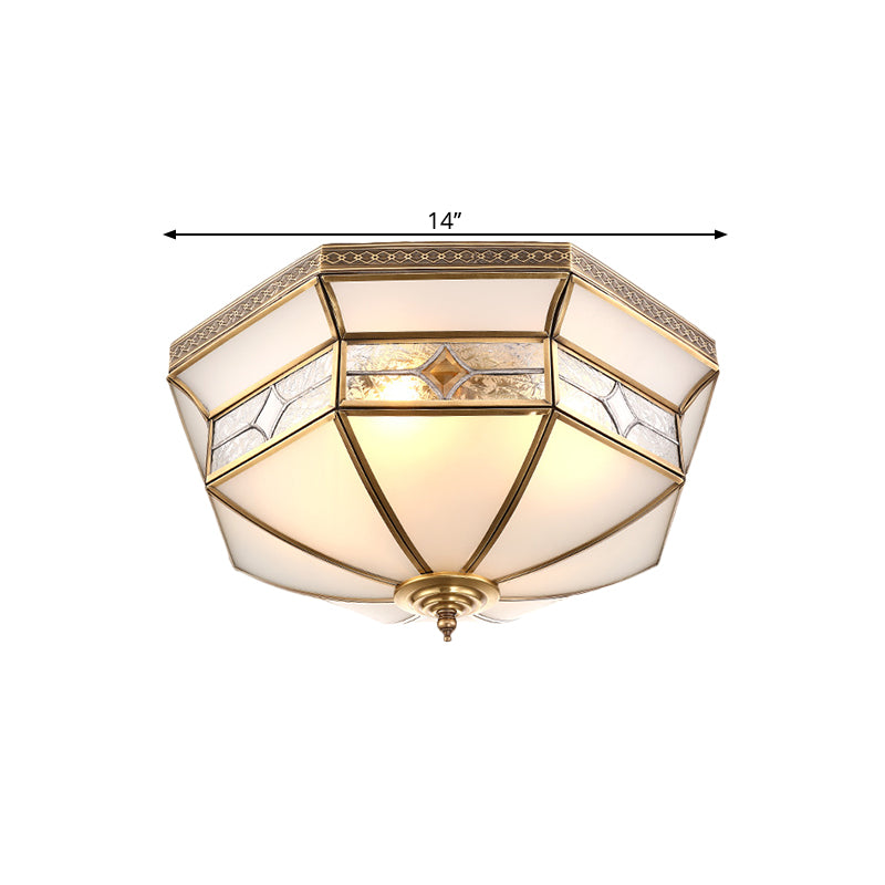 Warehouse Dome Shape Ceiling Flush 3/4-Light 14"/18" W Opaline Glass Flush Mount Lighting in Brass