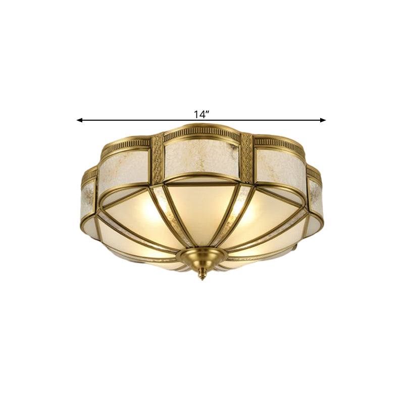 14 "/18" W Floral Bedroom Ceiling Lamp Retro Style Milky Glass 3/4 Lumières Brass Flush Mount Lighting